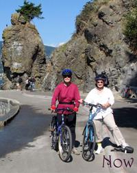 Alice and her husband cycle the seawall